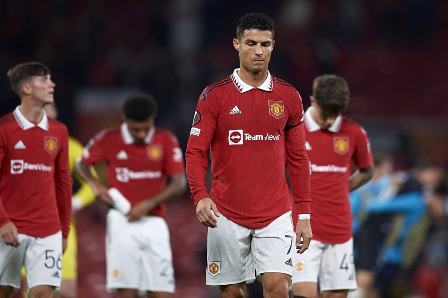 Manchester United, ManU v Real Sociedad: Group E - UEFA Europa League Cristiano Ronaldo Centre-Forward of Manchester United and Portugal dejected after losing during the UEFA Europa League group E mat ...