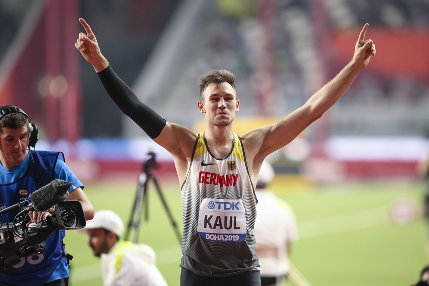 IAAF World Athletics Championships Doha 2019 Qatar, 03.10.2019 Weltmeister im Zehnkampf: Niklas Kaul GER/USC Mainz am 03.10.19 im Khalifa International Stadium in Doha, Qatar waehrend der IAAF World A ...