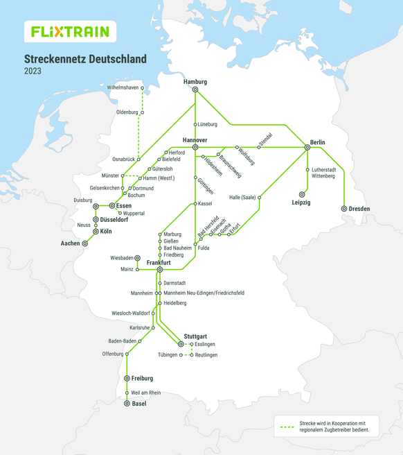 Der Flixtrain fährt einige Strecken quer durch Deutschland.