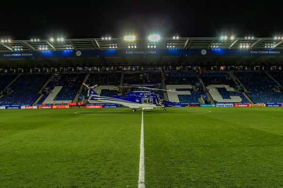 29th October 2017, King Power Stadium, Leicester, England; EPL Premier League Football, Leicester City versus Everton; Vichai Srivaddhanaprabha s helicopter lands to collect him after todays game PUBL ...