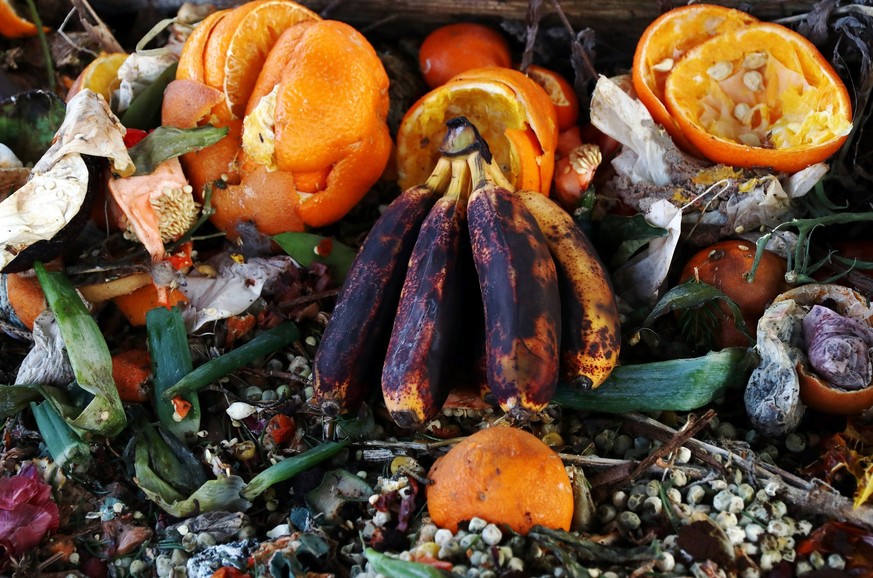 Rotten, old fruit and vegetables. Fruit and vegetable waste on compost