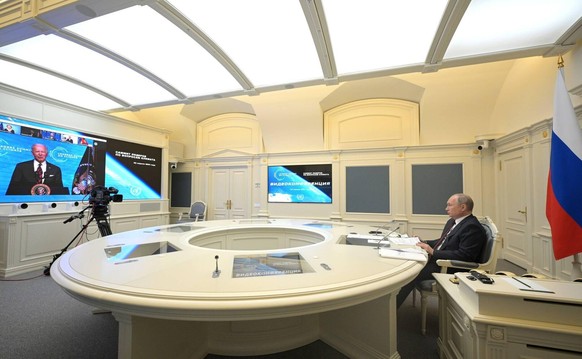 April 22, 2021. - Russia, Moscow. - Russian President Vladimir Putin attends the online Leaders Summit on Climate hosted by US President Joe Biden. KremlinxPool