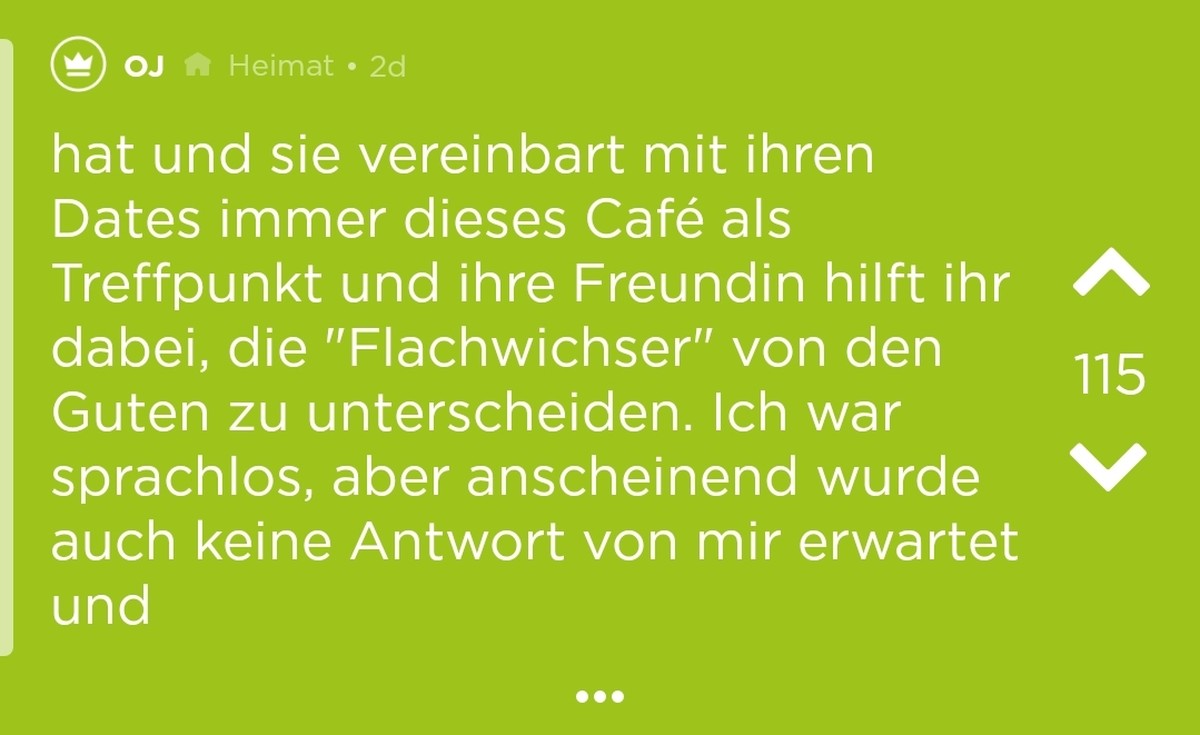 Kellnerin = Freundin des Dates unseres Erzählers.