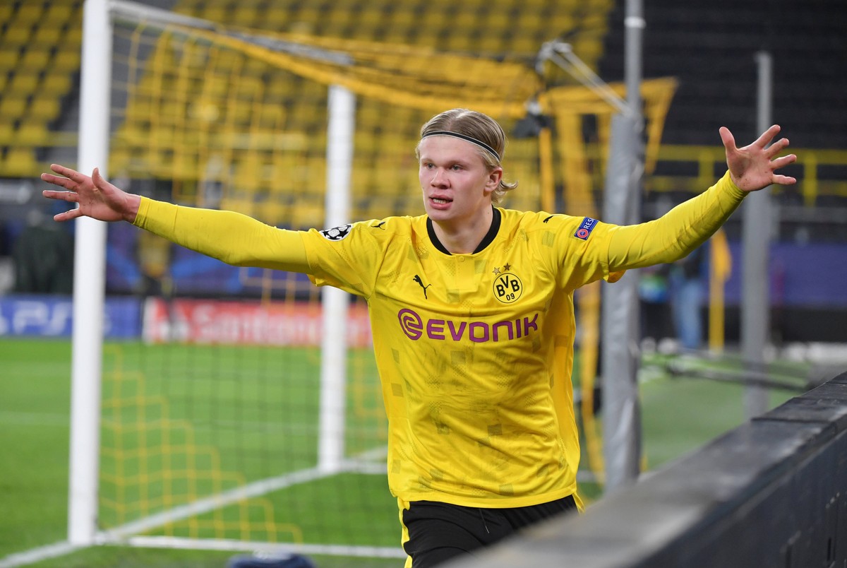 Jubel Erling Haaland Borussia Dortmund 09.03.2021, Fussball GER, Saison 2020 2021, UEFA Champions League, Achtelfinale, Borussia Dortmund - FC Sevilla, , Foto: Maik H�lter/TEAM2sportphoto Dortmund Nor ...