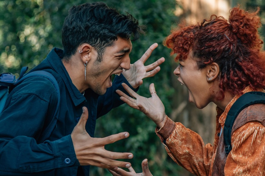 traveling couple arguing or fighting