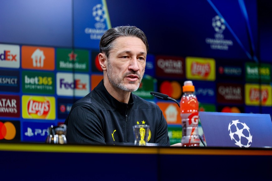 18.02.2025, Pressekonferenz zum UEFA Champions League Spiel zwischen Borussia Dortmund und Sporting Lissabon, Trainer Niko Kovac Borussia Dortmund spricht zu den Journalisten, Dortmund Signal Iduna Pa ...