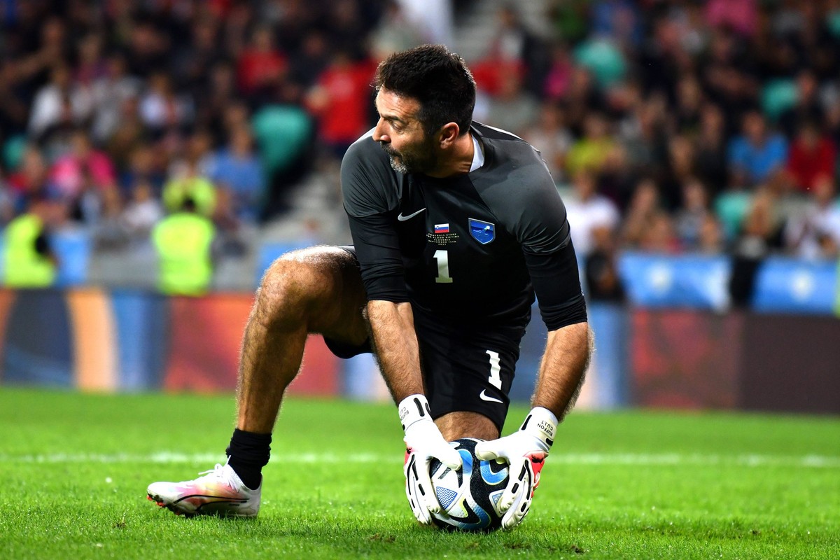 Gianluigi Buffon of Blue Team during the charity football match Football Stars for Flood Victims in Slovenia FOOTBALL : Match de football caritatif Football Stars pour les victimes des inondations en  ...