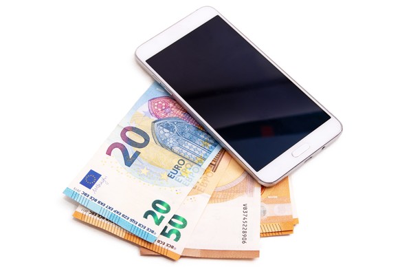 mobile phone with cash, purchases and payments