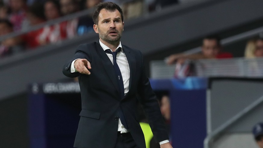 Club Brugge s head coach Ivan Leko pictured during the match between Belgian soccer team Club Brugge KV and Atletico Madrid, in group A on day two the UEFA Champions League, in Mardid, Spain, Wednesda ...