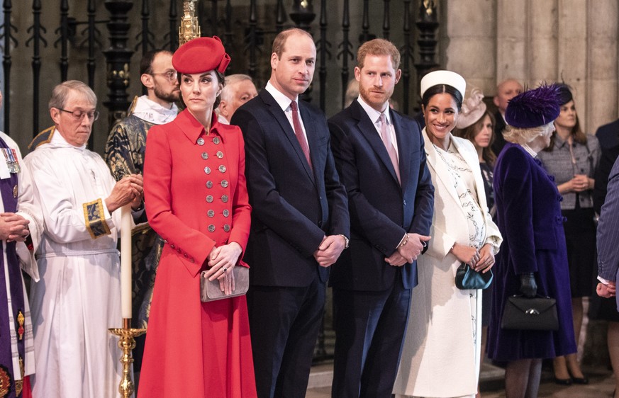 Commonwealth Day 2019. The Duke and Duchess of Cambridge (left) with the Duke and Duchess of Sussex (right) as they attend the Commonwealth Service at Westminster Abbey, London. Picture date: Monday M ...
