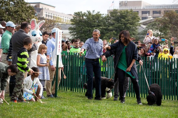 March 28, 2016 - Washington, DC, United States of America - U.S President Barack Obama and First Lady Michelle Obama prepare for the ceremonially start of the annual Easter Egg Roll on the South Lawn  ...