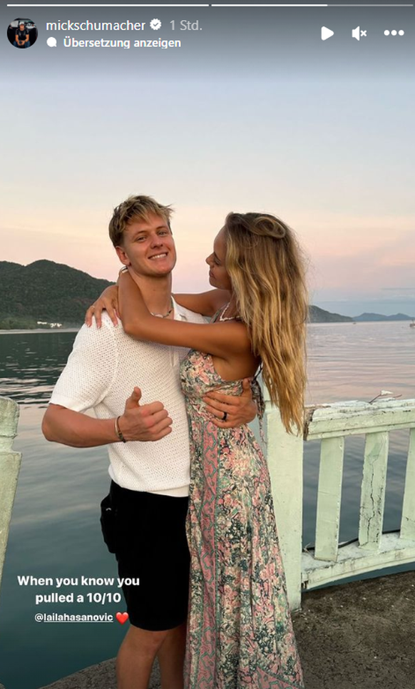 Mick Schumacher si vanta della sua fidanzata Leyla Hasanovic nella sua storia.