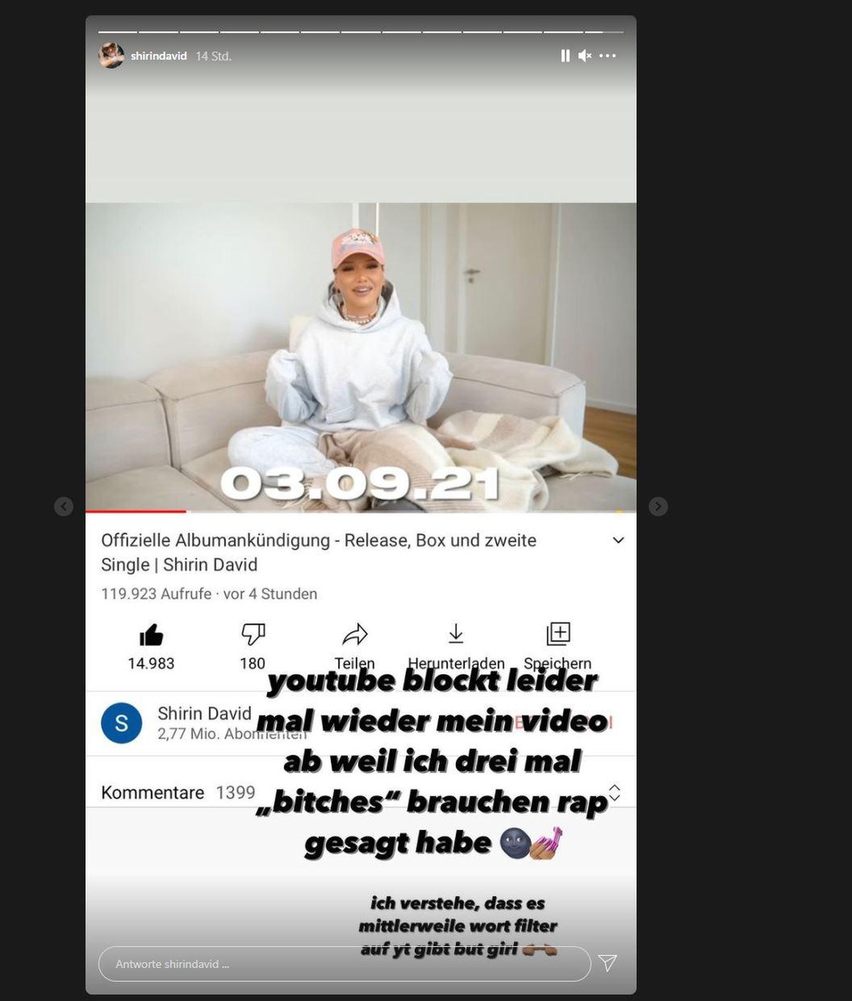 Shirins Video wurde bei Youtube offenbar für kurze Zeit gesperrt.