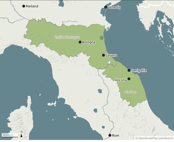 Die Regionen Emilia-Romagna und die Marken sind von dem Unwetter besonders betroffen.