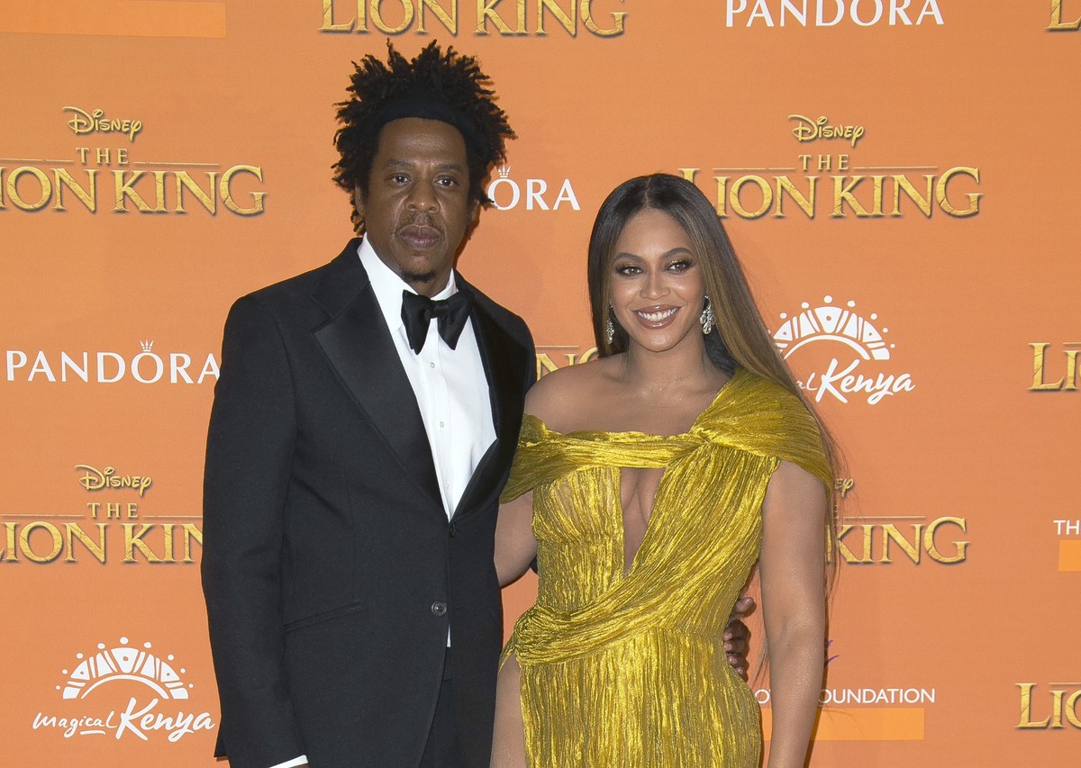 FILE - Singers Jay-Z, left, and Beyonce pose for photographers upon arrival at the &quot;Lion King&quot; premiere in London on July 14, 2019. Beyonce received nine Grammy nominations Tuesday, making h ...