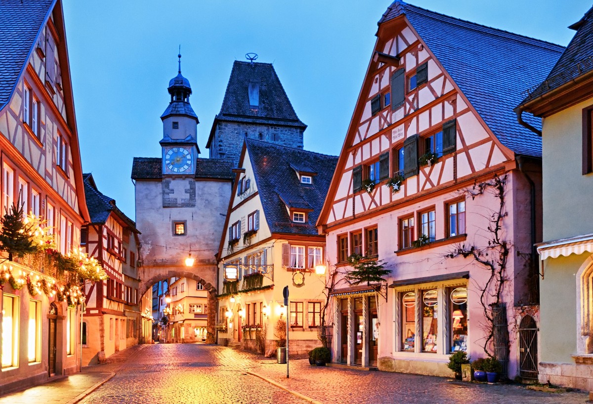 Rothenburg ob der Tauber at New Year night, Bavaria, Germany