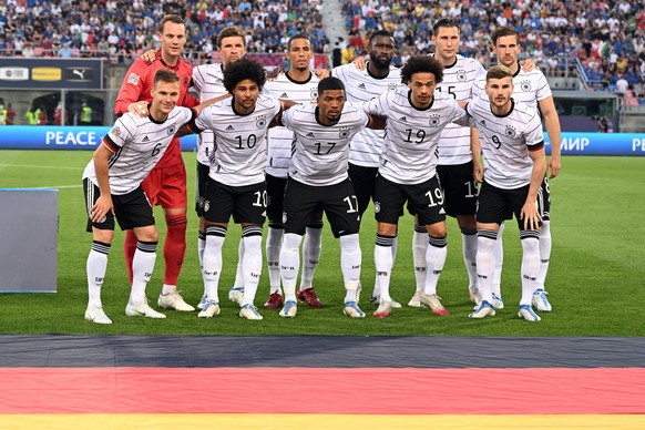Fußball: Nations League A, Italien - Deutschland, Gruppenphase, Gruppe 3, 1. Spieltag, Stadio Renato Dall’Ara. I Deutschlands Mannschaft vor dem Spiel.