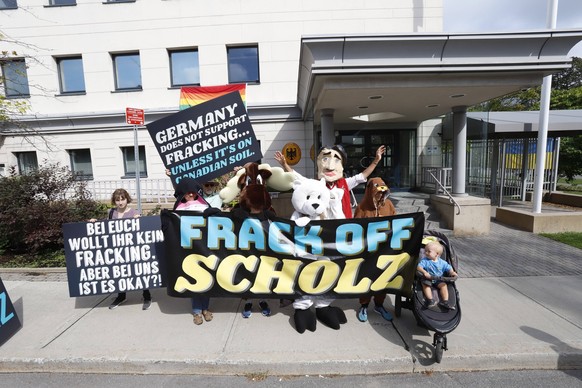 August 22, 2022, Ottawa, ON, Canada: Concerned Canadians gathered outside the German Embassy in Ottawa on Monday, August 22, to urge German Chancellor Olaf Scholz to reject any proposals for LNG expor ...