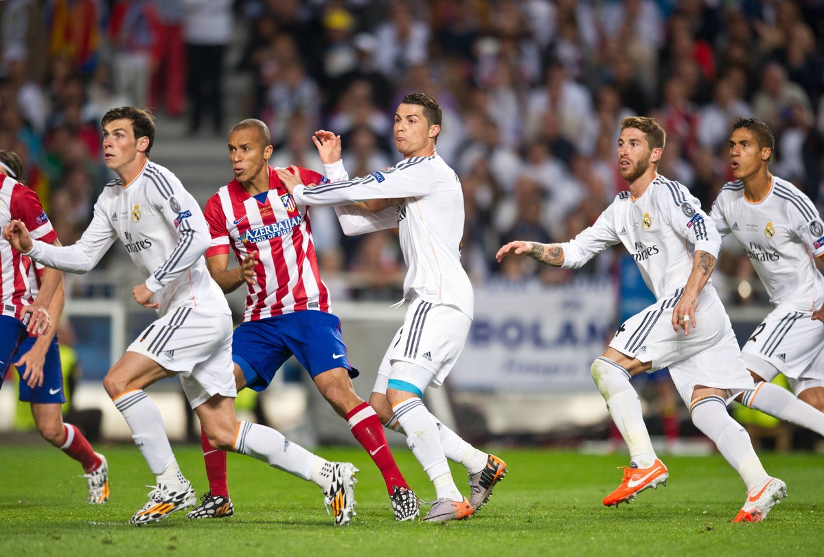 vl: Gareth BALE (MAD), Joao MIRANDA de Souza Filho (ATL), Cristiano RONALDO (MAD), Sergio RAMOS (MAD), Raphael VARANE (MAD) Fussball international UEFA Championsleague FINALE 2014: Real Madrid CF - Cl ...