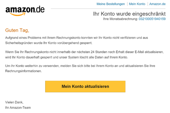 Wenn diese Mail im Posteingang landet, sollte man sie in den Spam-Ordner verschieben.