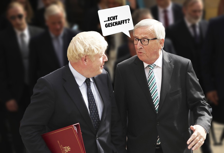 LUXEMBOURG, LUXEMBOURG - SEPTEMBER 16: European Commission President Jean-Claude Juncker (R) poses with British Prime Minister Boris Johnson prior to a meeting at a restaurant on September 16, 2019 in ...