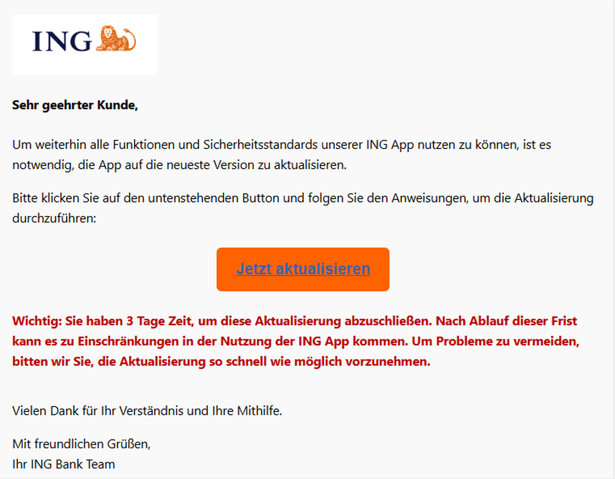So sieht die aktuell kursierende Phishing-Mail aus.