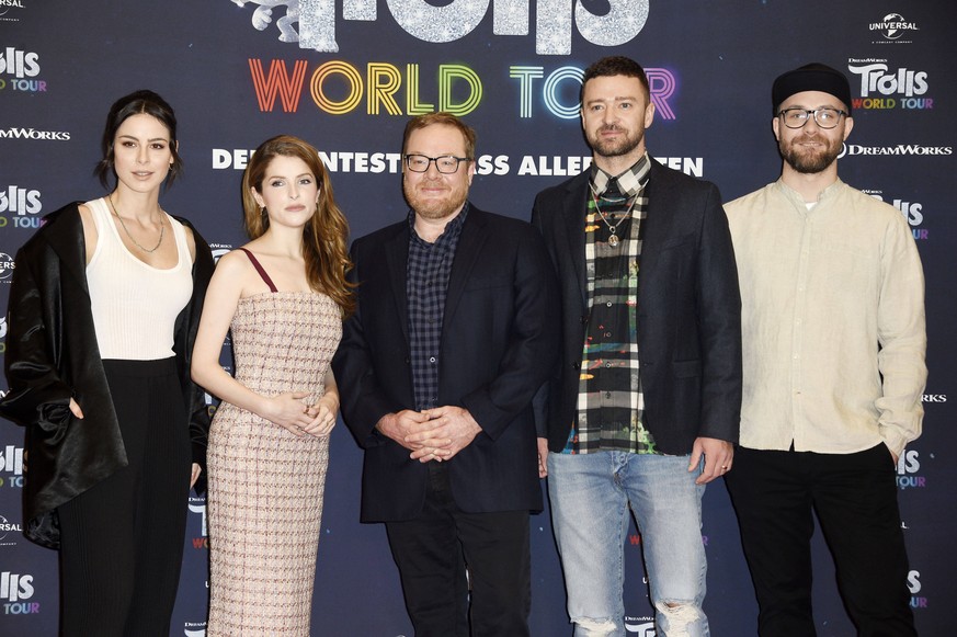 Lena Meyer-Landrut, Anna Kendrick, Walt Dohrn, Justin Timberlake und Mark Forster beim Photocall zum Kinofilm Trolls World Tour im Waldorf Astoria Hotel. Berlin, 17.02.2020 *** Lena Meyer Landrut Säng ...