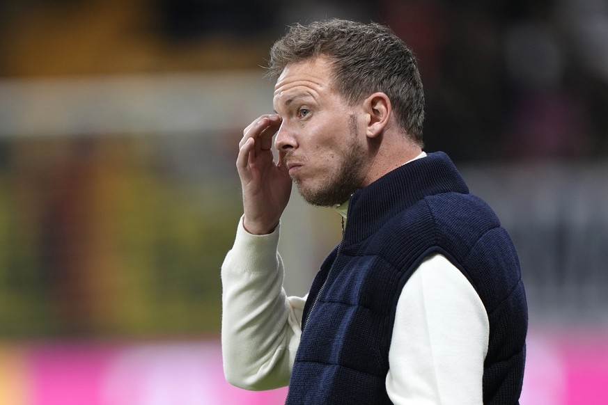 Germany&#039;s head coach Julian Nagelsmann concentrates prior the start of the international friendly soccer match between Germany and Netherlands at the Deutsche Bank Park in Frankfurt, Germany on T ...