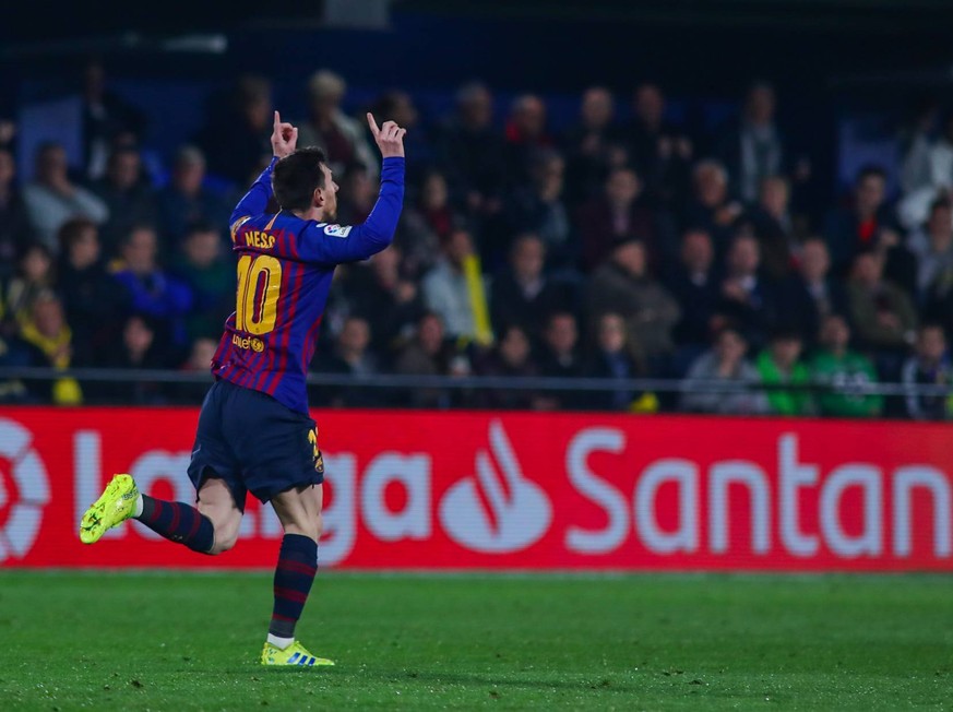 Messi goal during the football match between Villarreal CF and FC Barcelona Barca on April 2, 2019 at Ceramica Stadium in Villarreal, Spain. Cordon Press *** Messi goal during the football match betwe ...