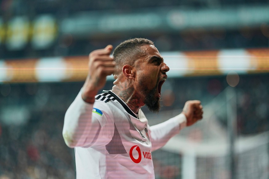 February 22, 2020: Kevin-Prince Boateng of Besiktas celebrating Besiktas scoring their second goal during Besiktas against Trabzonspor on Vodafone Park, Istanbul, Turkey. /CSM Super Lig - Besiktas aga ...