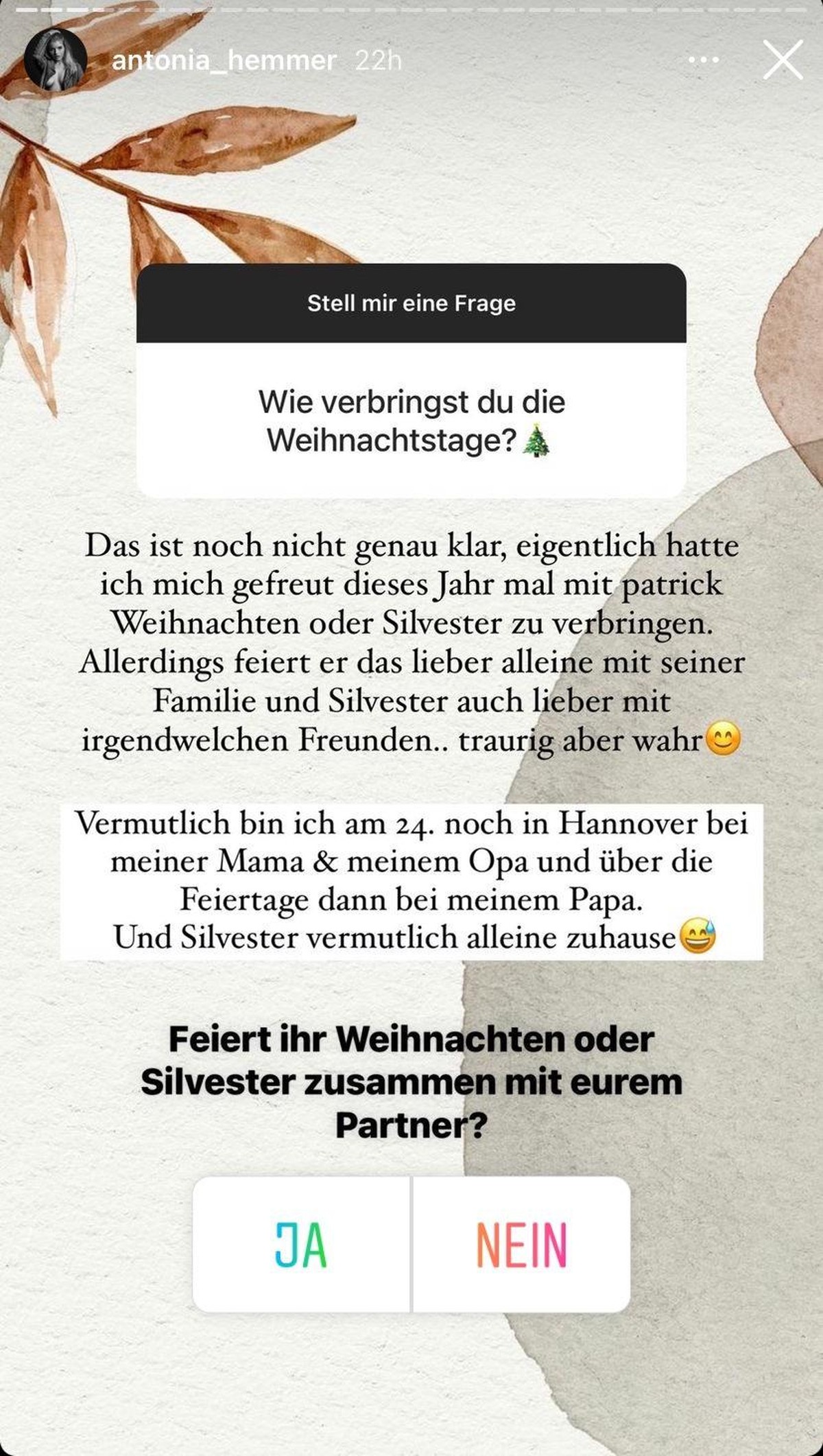 Hier erklärte Antonia, warum sie über die Feiertage zu Hause bleibt.