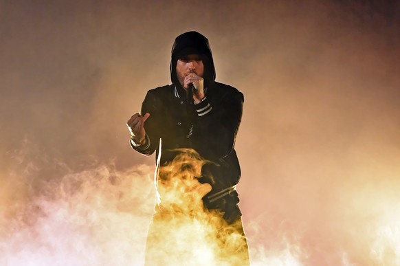 INGLEWOOD, CA - MARCH 11: Eminem performs onstage during the 2018 iHeartRadio Music Awards which broadcasted live on TBS, TNT, and truTV at The Forum on March 11, 2018 in Inglewood, California. (Photo ...