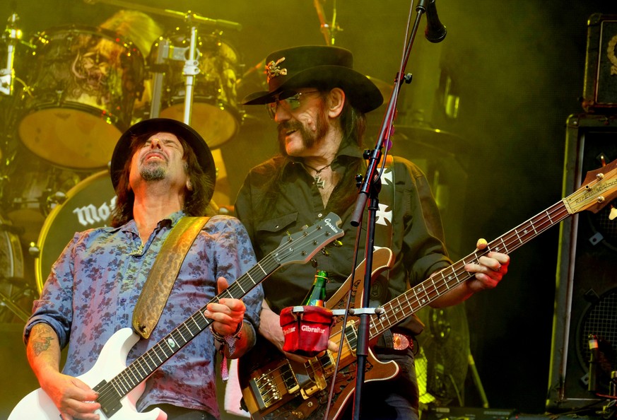 Glastonbury, Somerset, UK - June 26, 2015: Ian Lemmy Kilmister from Motorhead performing on the Pyramid stage Glastonbury Festival, Pilton, Somerset June 26, 2015 in Somerset, UK