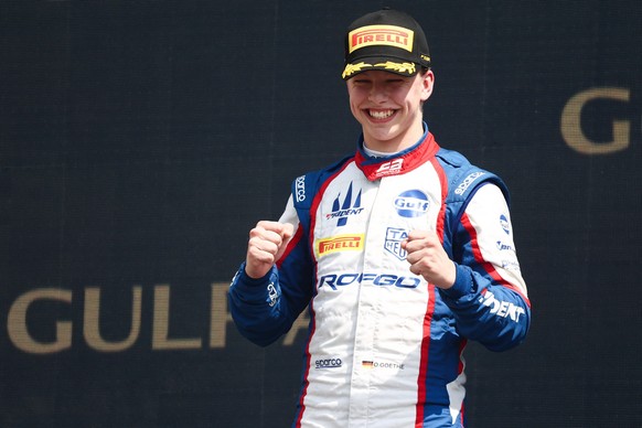 Formula 3 Round In Bahrain Oliver Goethe at the podium after the Formula 3 feature race at Bahrain International Circuit in Sakhir, Bahrain on March 5, 2023. Sakhir Bahrain PUBLICATIONxNOTxINxFRA Copy ...