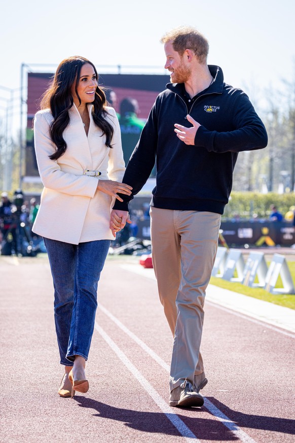 Prince Harry Duke of Sussex and Meghan Duchess of Sussex visit the sports during the Invictus Games at Zuiderpark on April 17, 2022 in The Hague, Netherlands. Photo: Patrick van Katwijk