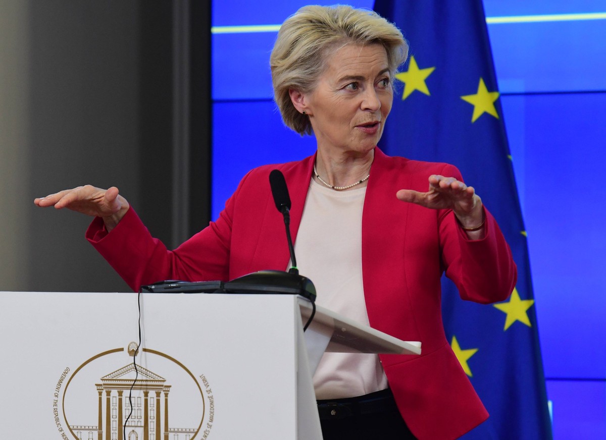 President of the European Commission Ursula von der Leyen during a joint press conference with the Prime Minister of North Macedonia Hristijan Mickoski in Skopje, North Macedonia, 24 October 2024. IMA ...
