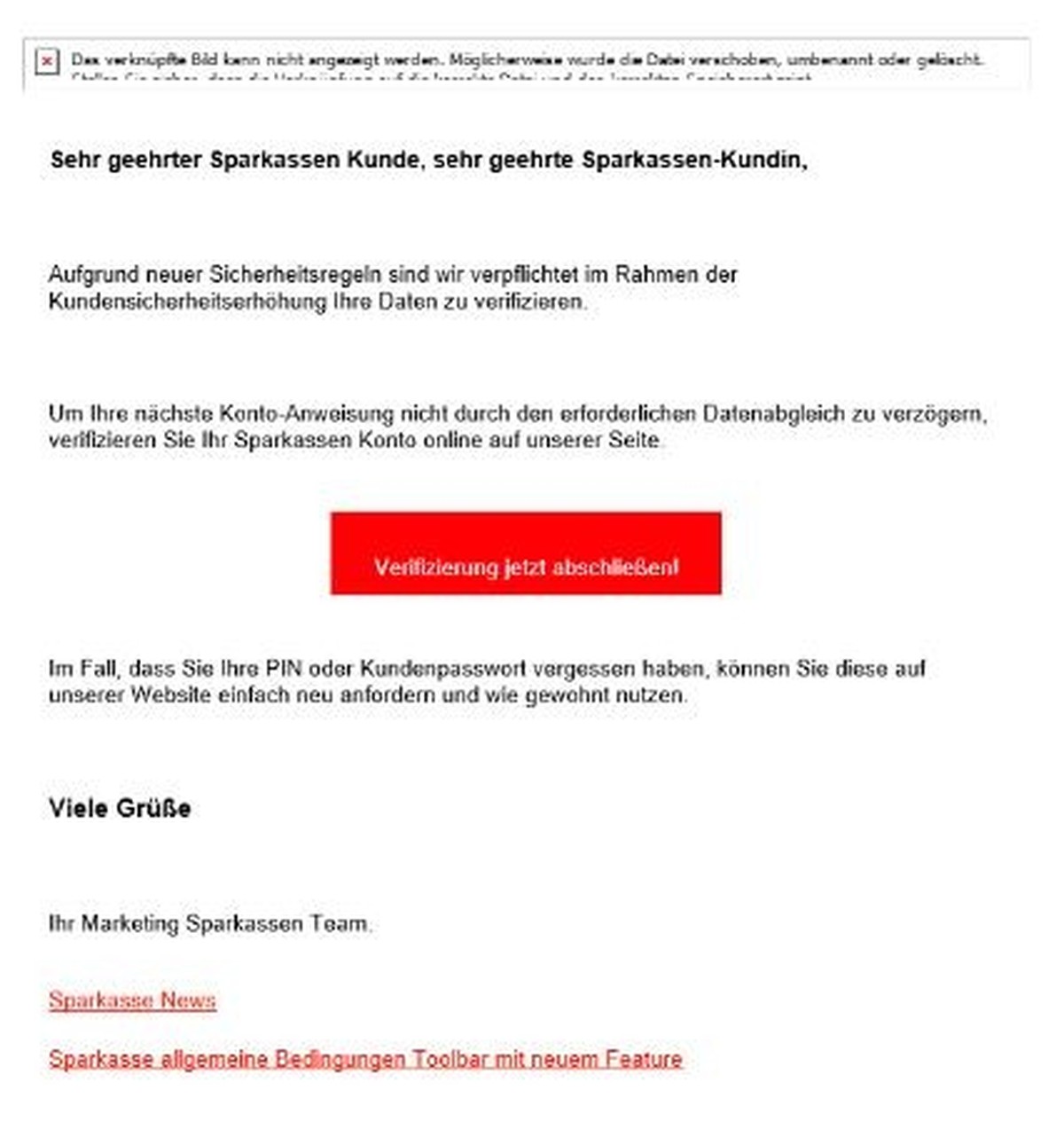 So könnte die betrügerische Sparkassen-Mail aussehen.