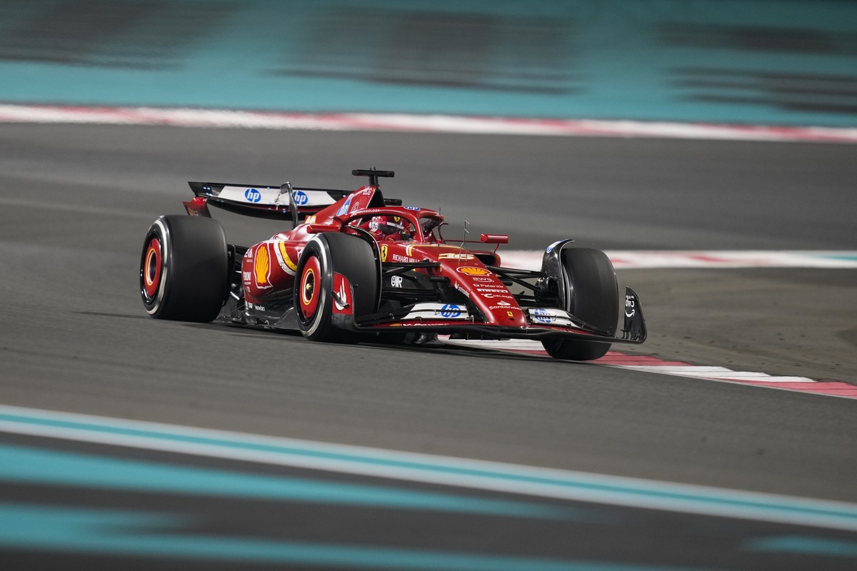 Ferrari driver Charles Leclerc of Monaco in action during the Formula One Abu Dhabi Grand Prix at the Yas Marina Circuit in Abu Dhabi, UAE, Sunday, Dec. 8, 2024. (AP Photo/Altaf Qadri)
