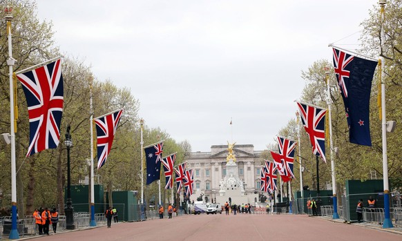 A View down the Mall where the Royal carriage will carry King Charles III and Queen Camilla to Westminster Abbey for the King s Coronation this Saturday in London on Tuesday, May 02, 2023. PUBLICATION ...