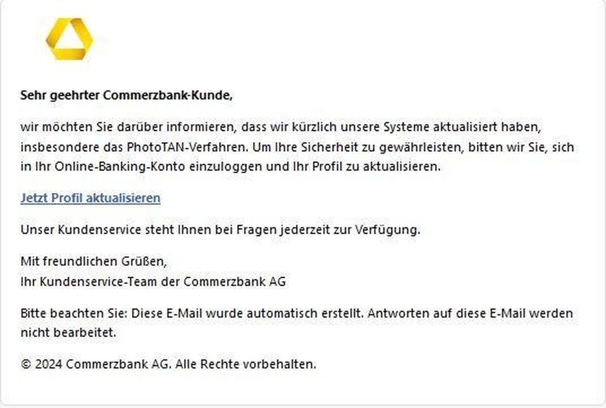 Die Phishing-Mail wirkt auf den ersten Blick echt.