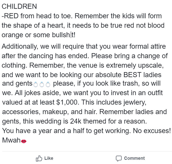 https://www.boredpanda.com/thousand-dollar-wedding-dress-code-invitation-bridezilla-hawaii/

reddit facebook screenshot Hochzeit