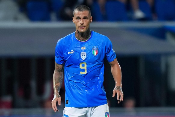 Gianluca Scamacca of Italy during the UEFA Nations League match between Italy and Germany at Stadio Dall'Ara, Bologna, Italy on 4 June 2022. Photo by Giuseppe Maffia.