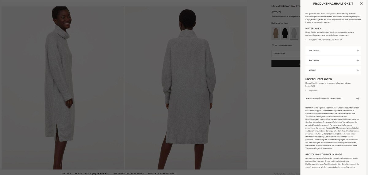 H&M kennzeichnet auf seiner Website inzwischen, woraus die Textilien bestehen – und wo sie zusammengenäht wurden.