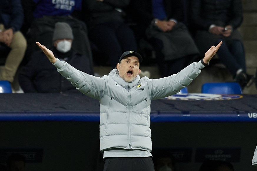 Real Madrid v Chelsea FC Quarter Final Leg Two - UEFA Champions League Thomas Tuchel head coach of Chelsea reacts during the UEFA Champions League Quarter Final Leg Two match between Real Madrid and C ...