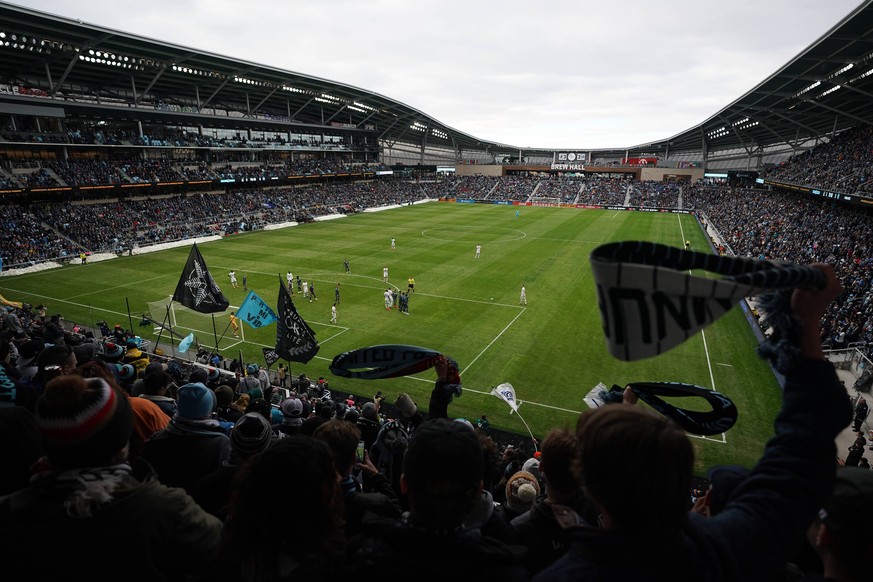 April 13, 2019 - St. Paul, MN, USA - Minnesota United waved their scarves as Loons tried unsuccessfully for the game winning goal in the second half. ANTHONY SOUFFLE â€¢ anthony.souffle@startribune.co ...