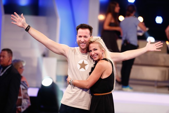 Michael Wendler and his wife Claudia Norberg attend the Promi Big Brother finals at Coloneum on August 29, 2014 in Cologne, Germany.