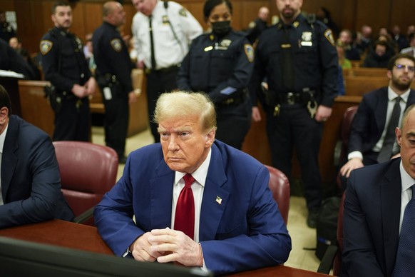 Former President Donald Trump waits for his criminal trial to begin at Manhattan Criminal Court in New York on Tuesday, April 30, 2024. Trump s trial is entering it s third week on charges he allegedl ...