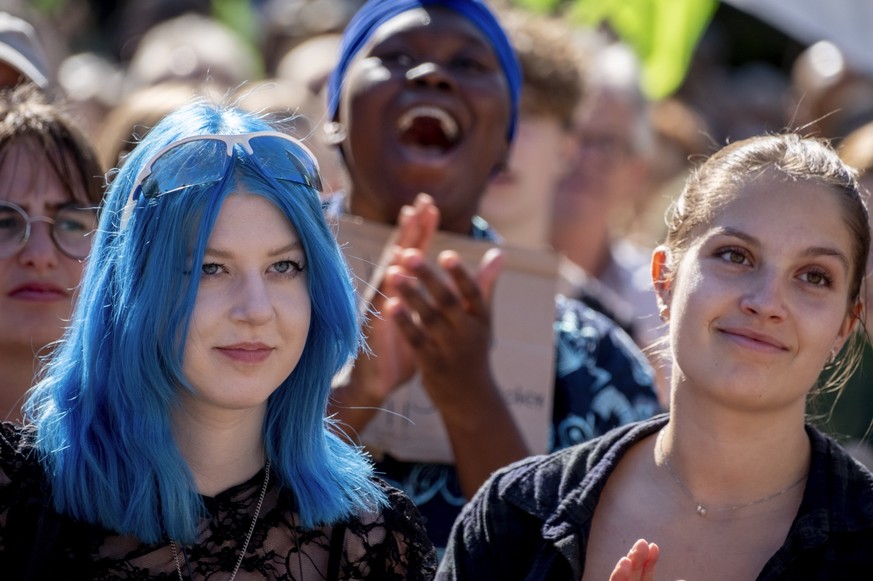 People take part in a Fridays For Future demonstration as a part of the global climate protests in Frankfurt, Germany, Friday, Sept. 15, 2023. (AP Photo/Michael Probst)