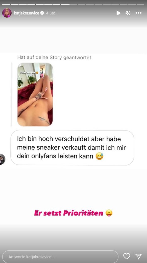 Katja Krasavice witzelt über die drastische Ansage eines Fans.