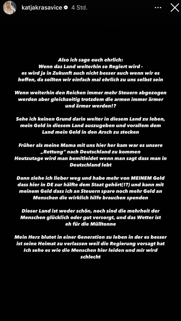 Katja Krasavice ist unzufrieden mit der Situation in Deutschland.